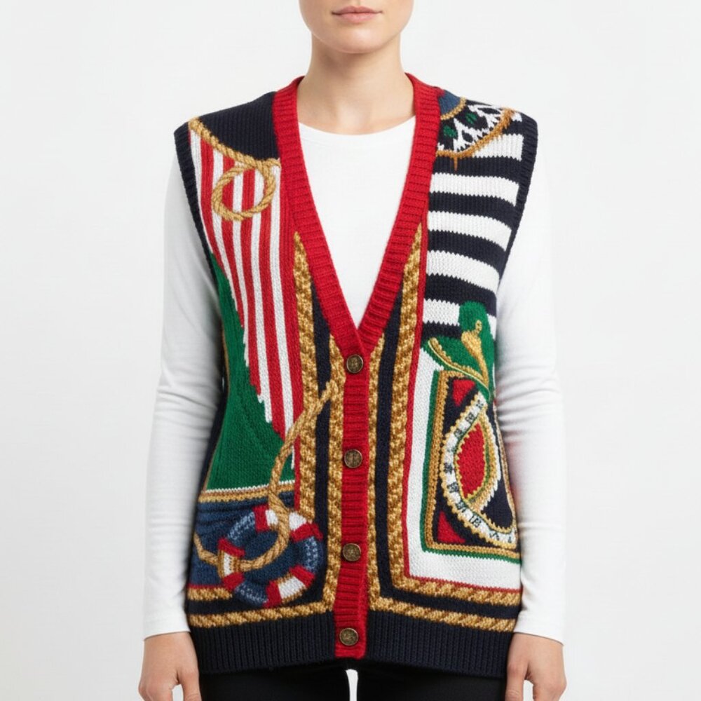 Vintage Marisa Christina Nautical Sweater Vest – Hand Knit – Size M